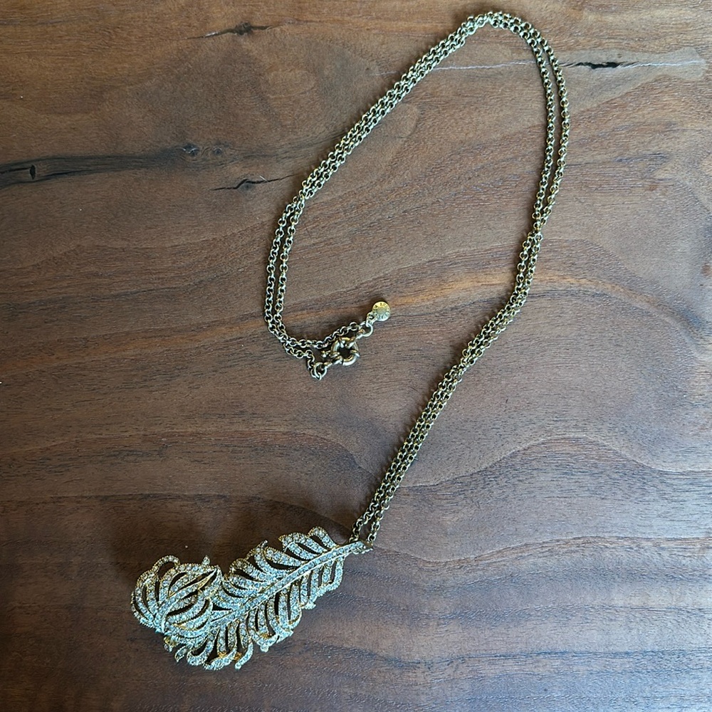 Vintage J. Crew jeweled feather pendant necklace